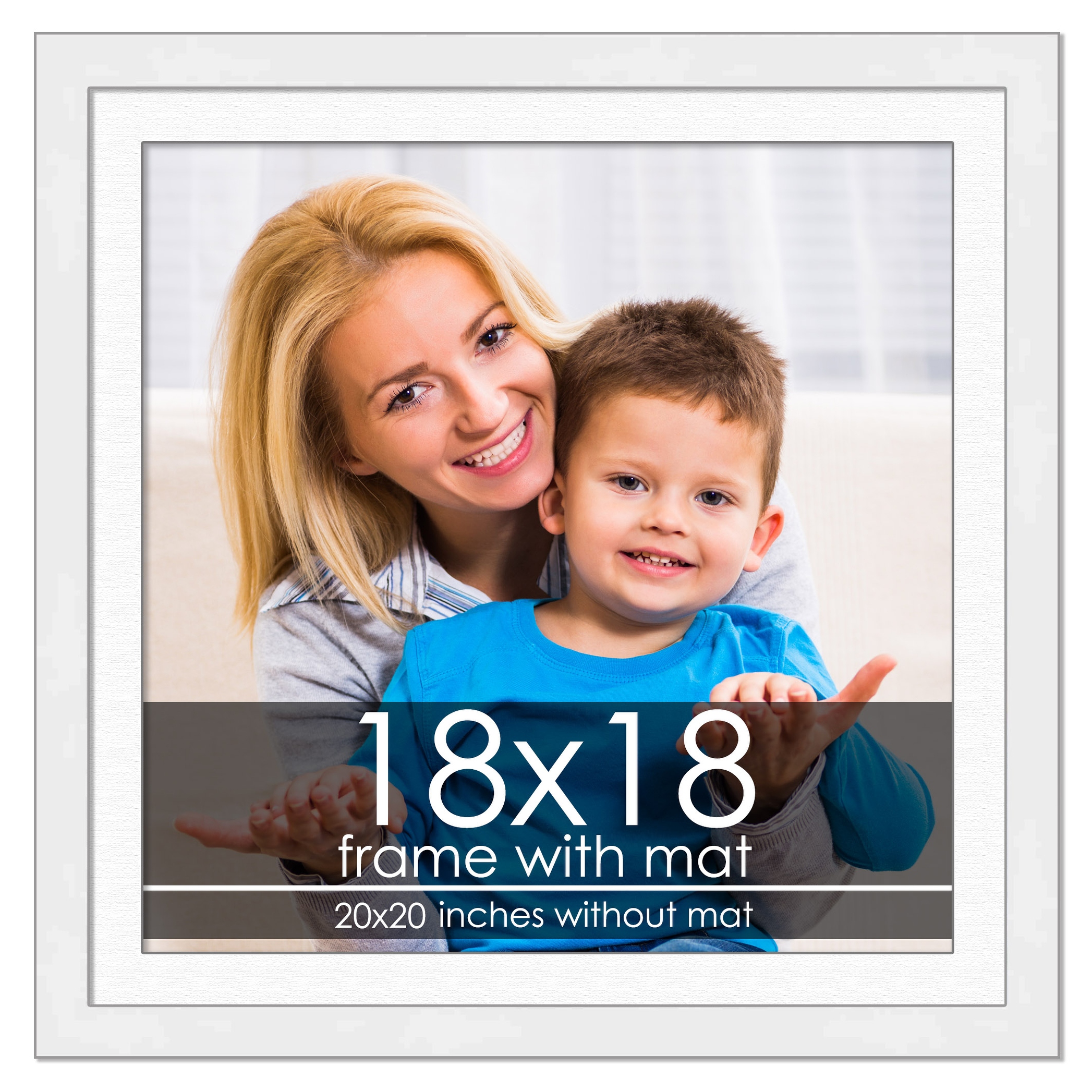 18x18 Frame with Mat - White 20x20 Frame Wood Made to Display Print or Poster Measuring 18 x 18 Inches with White Photo Mat
